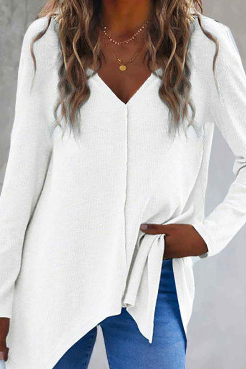 V Neck Irregular Long Sleeve T Shirt