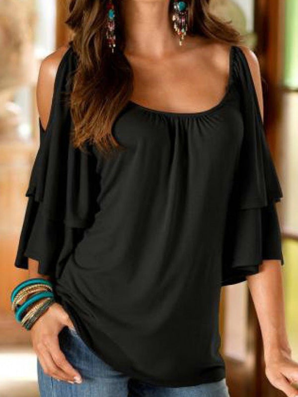 Women's T-Shirts Square Neck Off Shoulder Half Sleeve T-Shirt