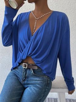 Women's T-Shirts V-Neck Irregular Long Sleeve T-Shirt