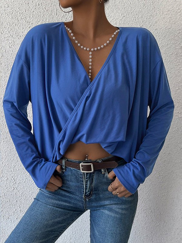 Women's T-Shirts V-Neck Irregular Long Sleeve T-Shirt