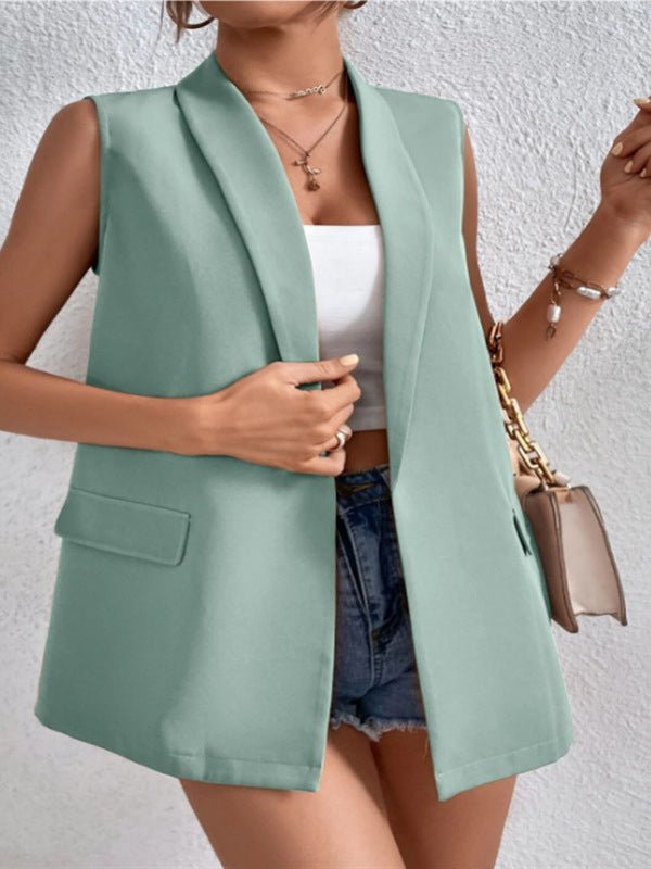 Women's Tank Tops Casual Lapel Buttonless Sleeveless Suit Vest