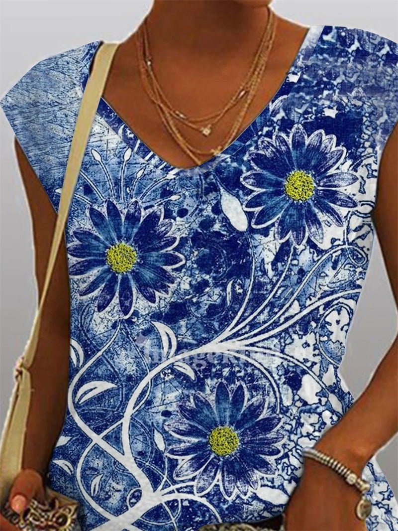 Women's Tank Tops Floral Print V-Neck Sleeveless Tank Top