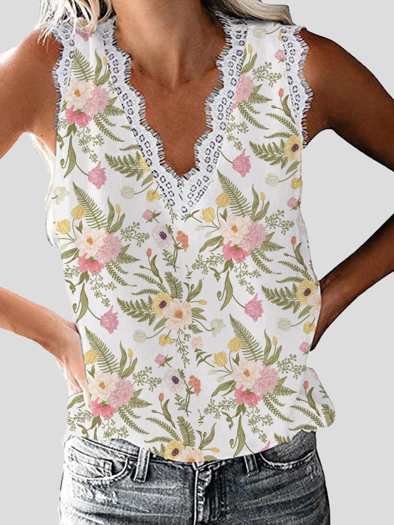 Women's Tank Tops Floral V-Neck Lace Sleeveless Tank Top