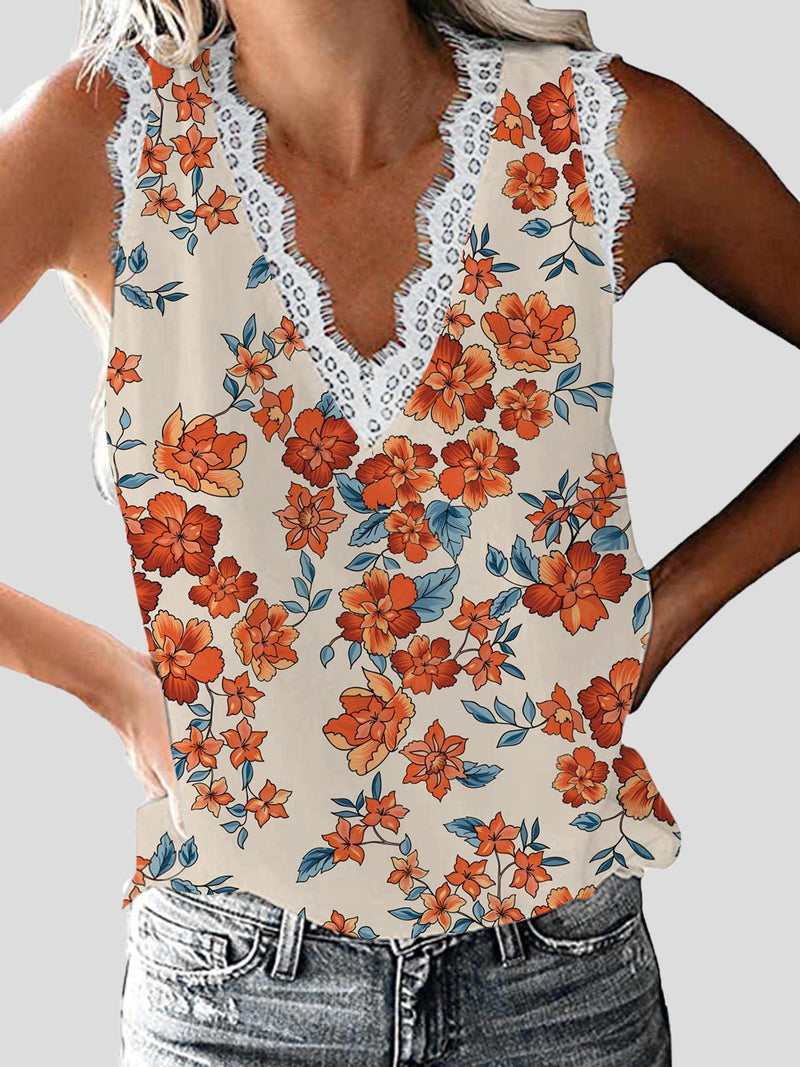 Women's Tank Tops Floral V-Neck Lace Sleeveless Tank Top