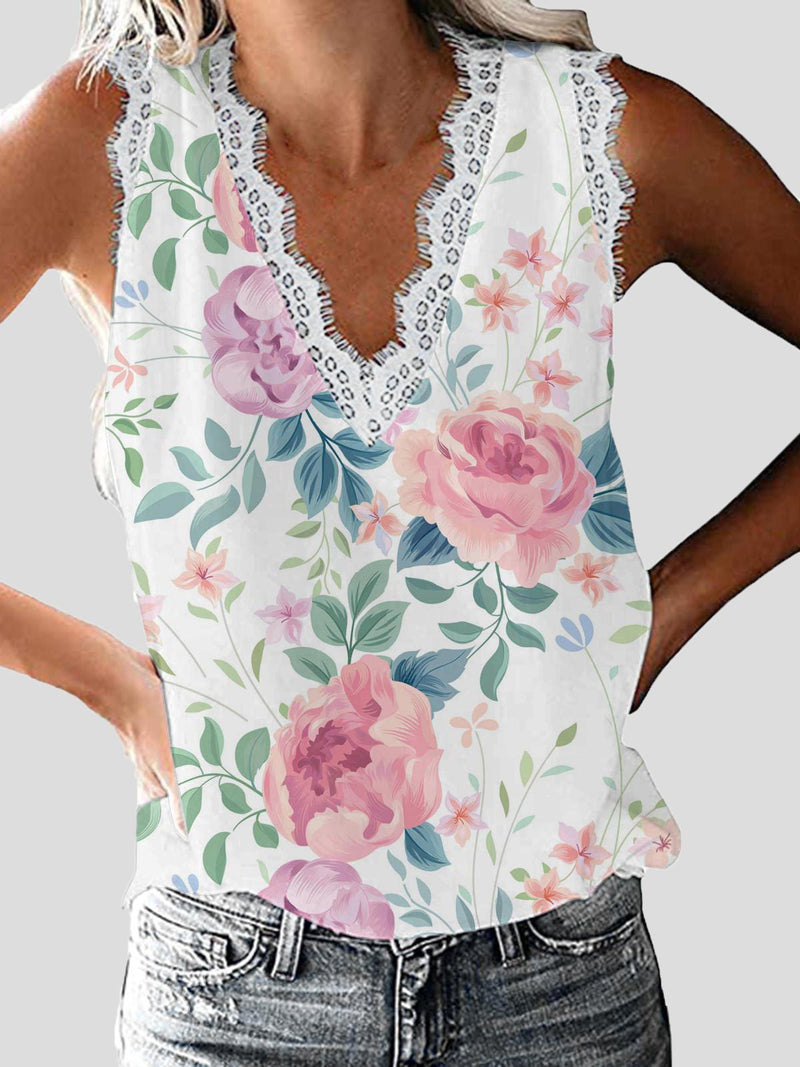 Women's Tank Tops Floral V-Neck Lace Sleeveless Tank Top