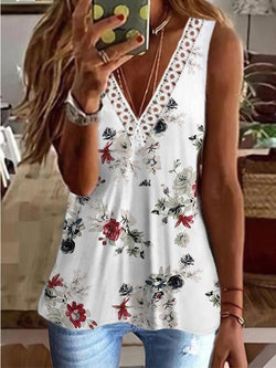 Women's Tank Tops Lace V-Neck Print Sleeveless Tank Top