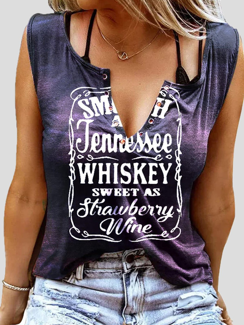 Women's Tank Tops Letter Print V-Neck Button Sleeveless Tank Top