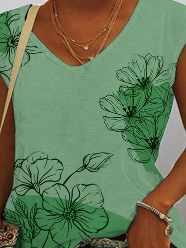 Women's Tank Tops Loose Gradient Flower Print V-Neck Tank Top