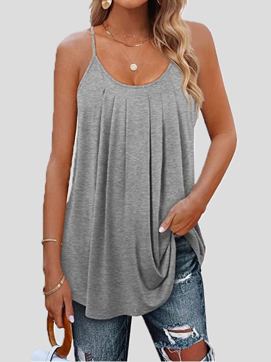 Women's Tank Tops Pleated Sling Crew Neck Tank Tops