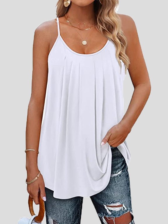 Women's Tank Tops Pleated Sling Crew Neck Tank Tops