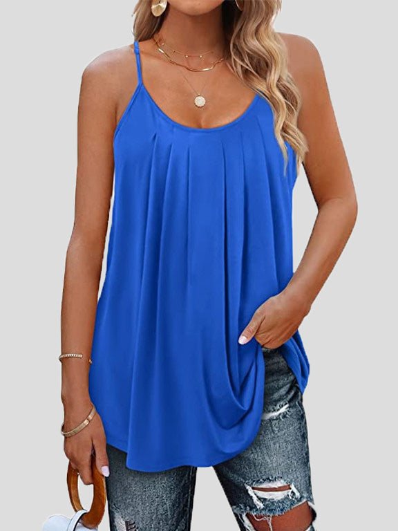 Women's Tank Tops Pleated Sling Crew Neck Tank Tops