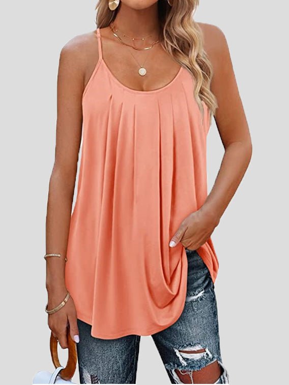 Women's Tank Tops Pleated Sling Crew Neck Tank Tops