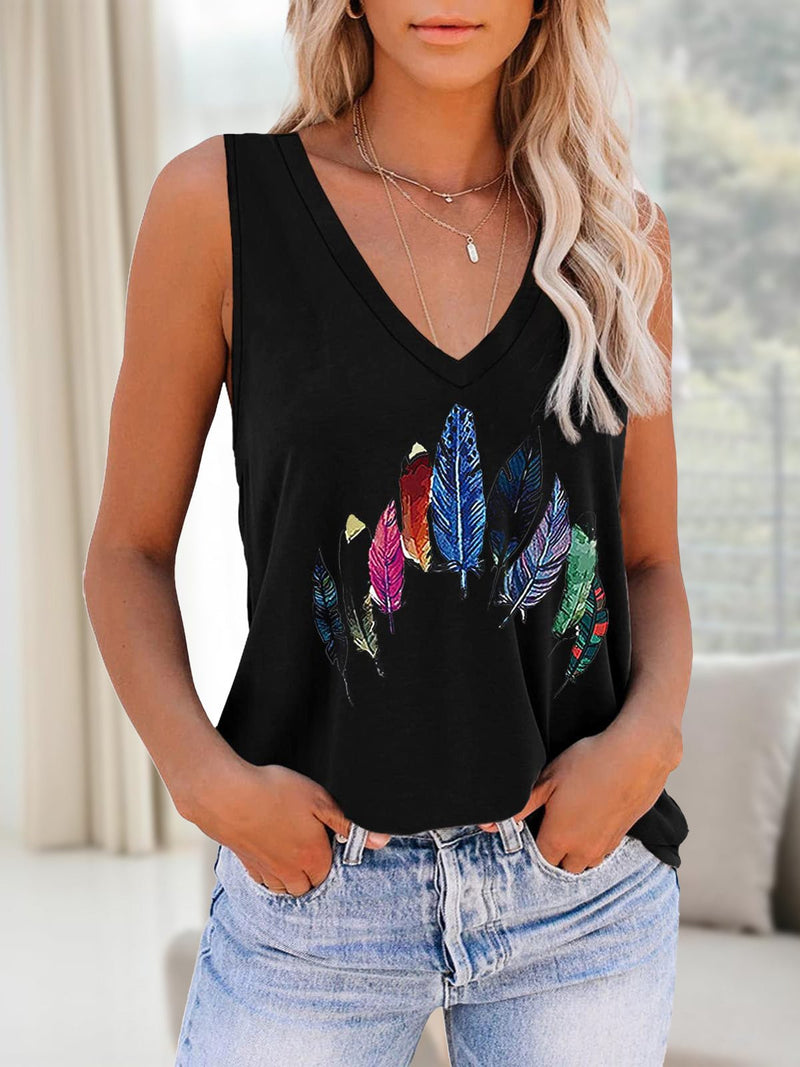 Women's Tank Tops Printed V-Neck Sleeveless Casual Tank Top