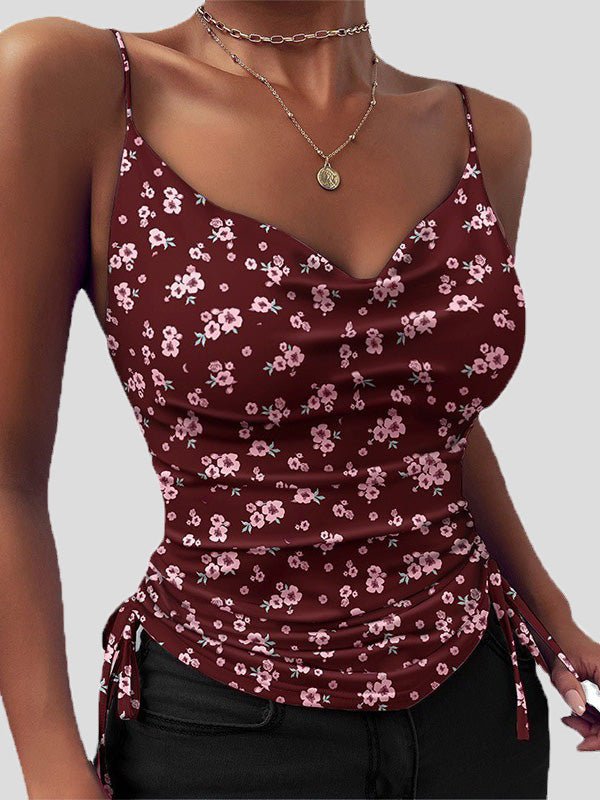 Women's Tank Tops Printed V-Neck Sling Drawstring Tank Top