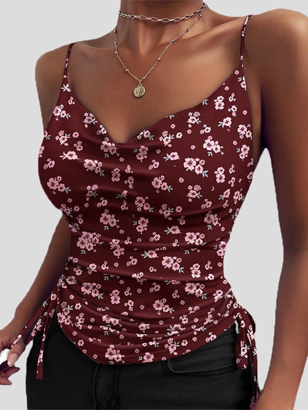 Women's Tank Tops Printed V-Neck Sling Drawstring Tank Top