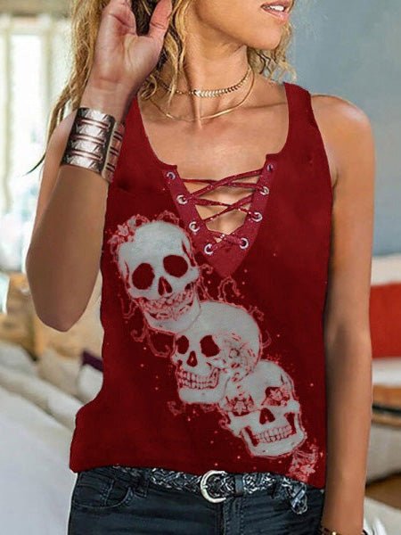 Women's Tank Tops Skull Print V-Neck Sleeveless Tank Top