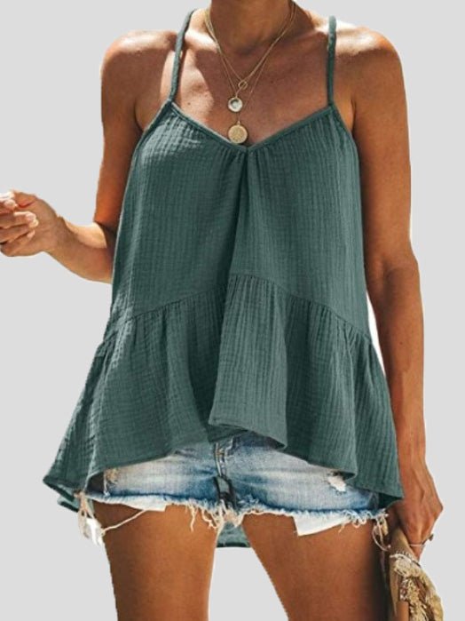 Women's Tank Tops Sling V Neck Ruffle Flow Tank Top