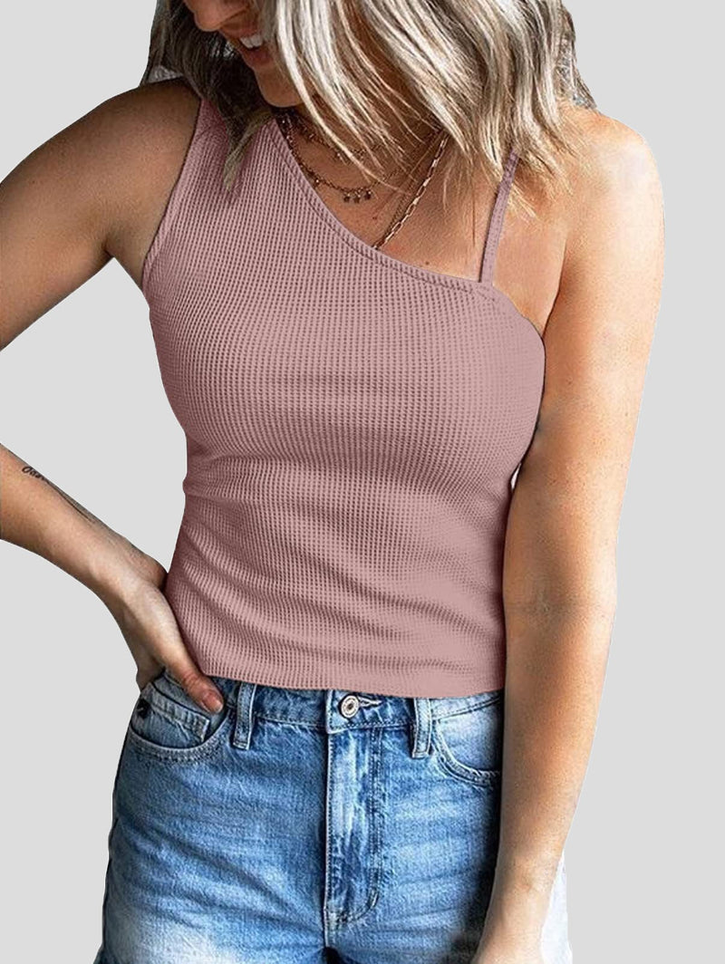 Women's Tank Tops Solid One-Shoulder Sleeveless Tank Top