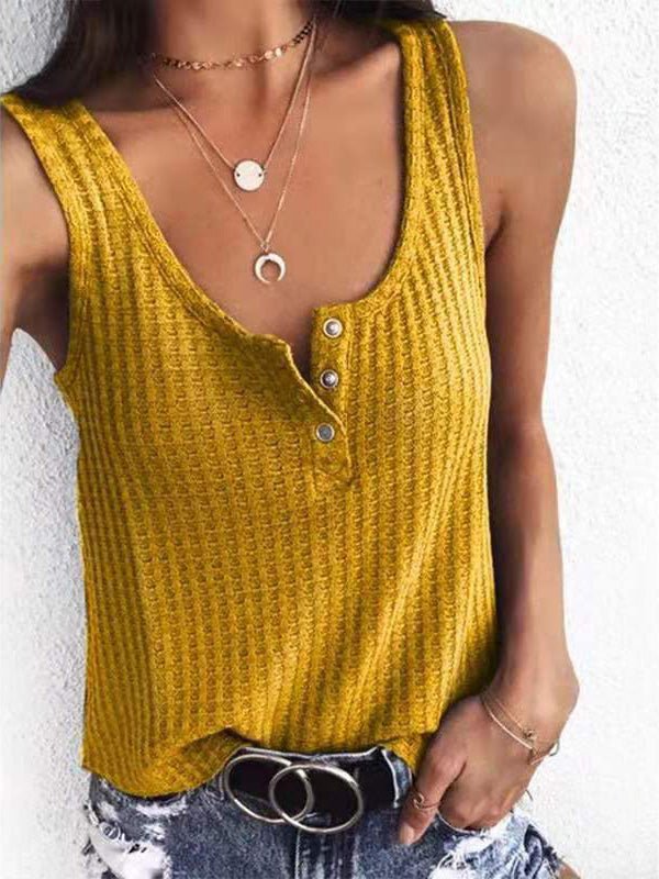 Women's Tank Tops Solid U-Neck Snap Button Sleeveless Tank Top