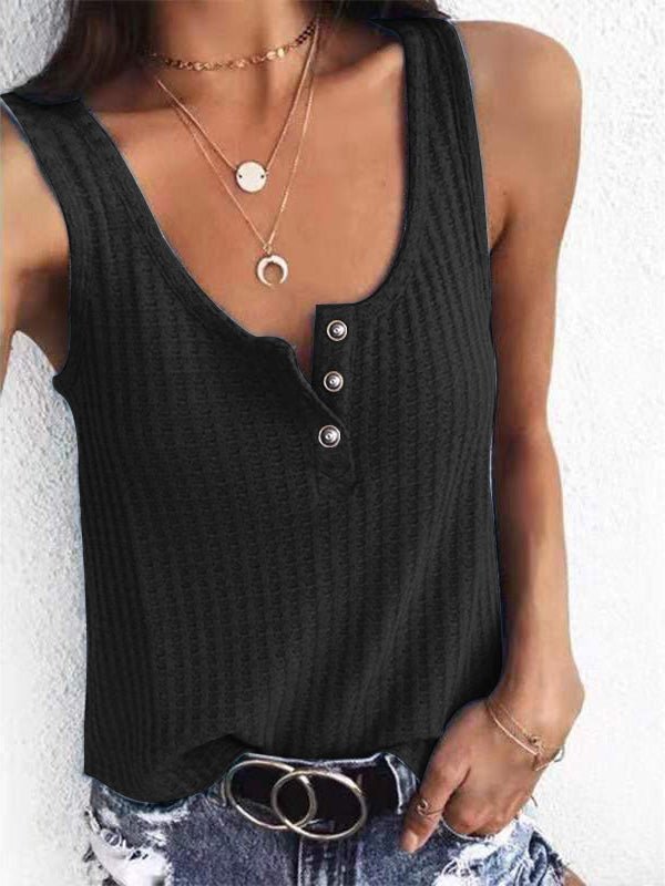 Women's Tank Tops Solid U-Neck Snap Button Sleeveless Tank Top