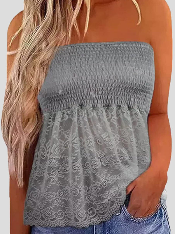 Women's Tank Tops Tube Top Lace Panel Sleeveless Tank Top