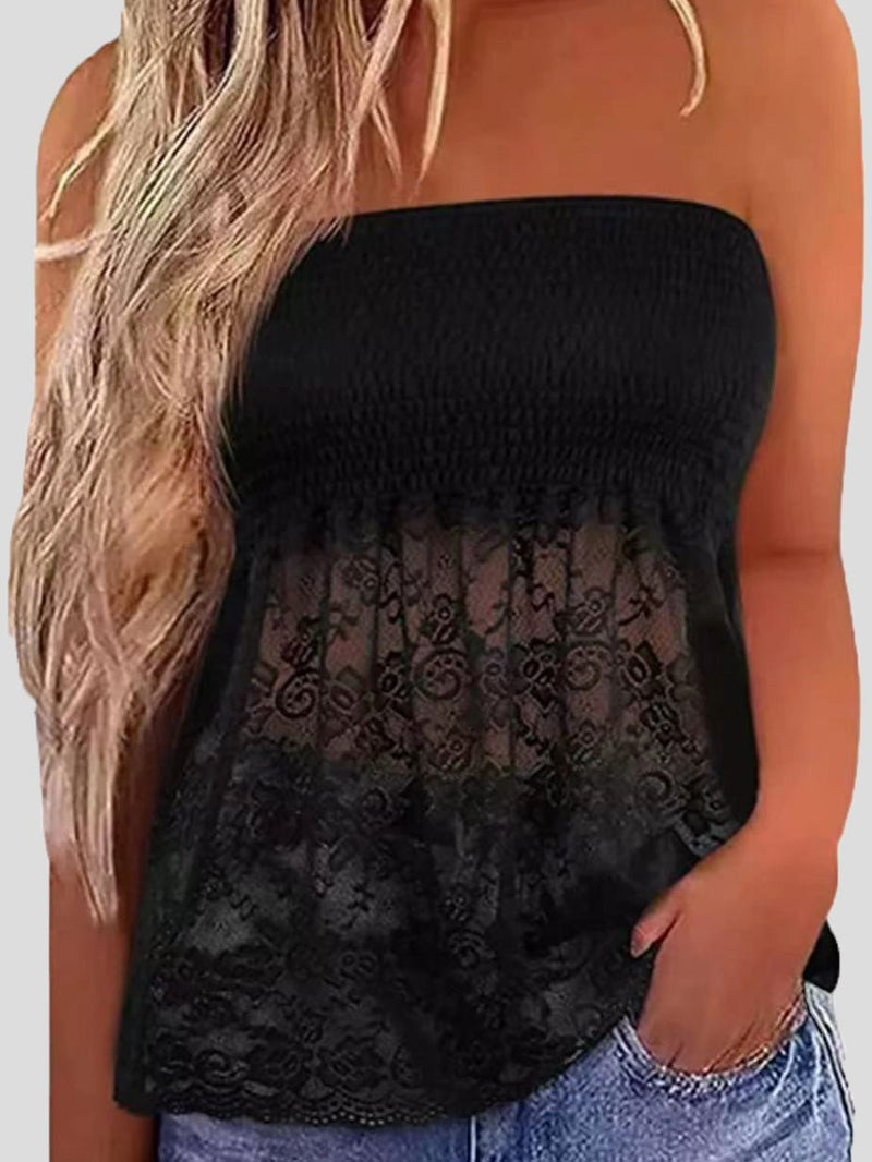 Women's Tank Tops Tube Top Lace Panel Sleeveless Tank Top