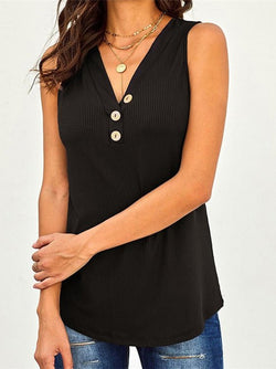 Women's Tank Tops V-Neck Button Casual Tank Top