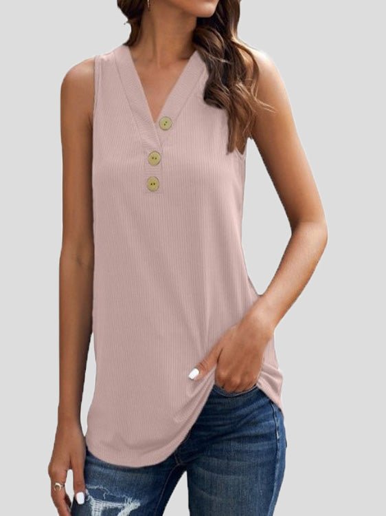 Women's Tank Tops V-Neck Button Casual Tank Top