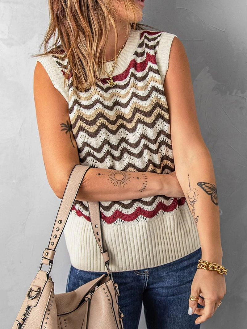 Women's Tank Tops Wavy Stripe Crewneck Knit Tank Top