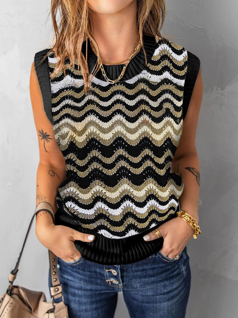 Women's Tank Tops Wavy Stripe Crewneck Knit Tank Top