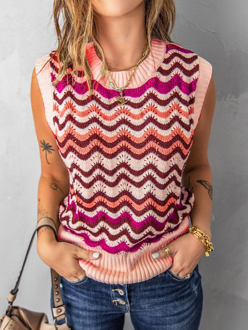 Women's Tank Tops Wavy Stripe Crewneck Knit Tank Top