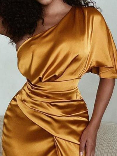 Women's Dresses One Shoulder Irregular Slit Dress