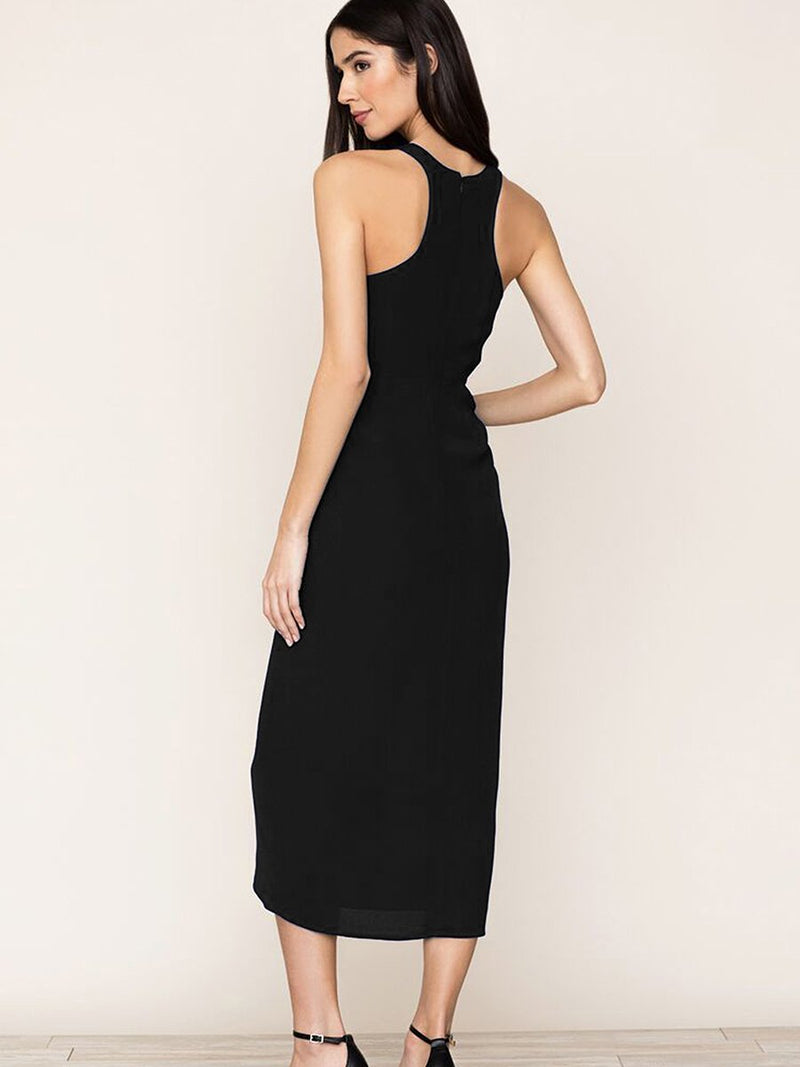 Black So Social Round Neck Sleeveless Irregular Hem Midi Dress - Landing Closet