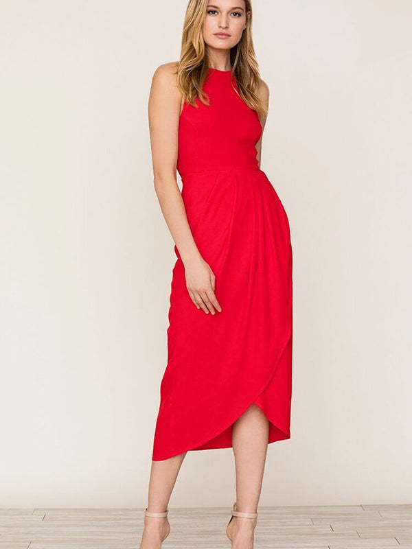 Red So Social Round Neck Sleeveless Irregular Hem Midi Dress