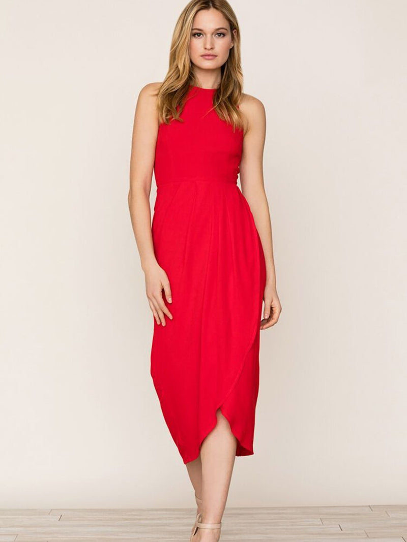 Red So Social Round Neck Sleeveless Irregular Hem Midi Dress