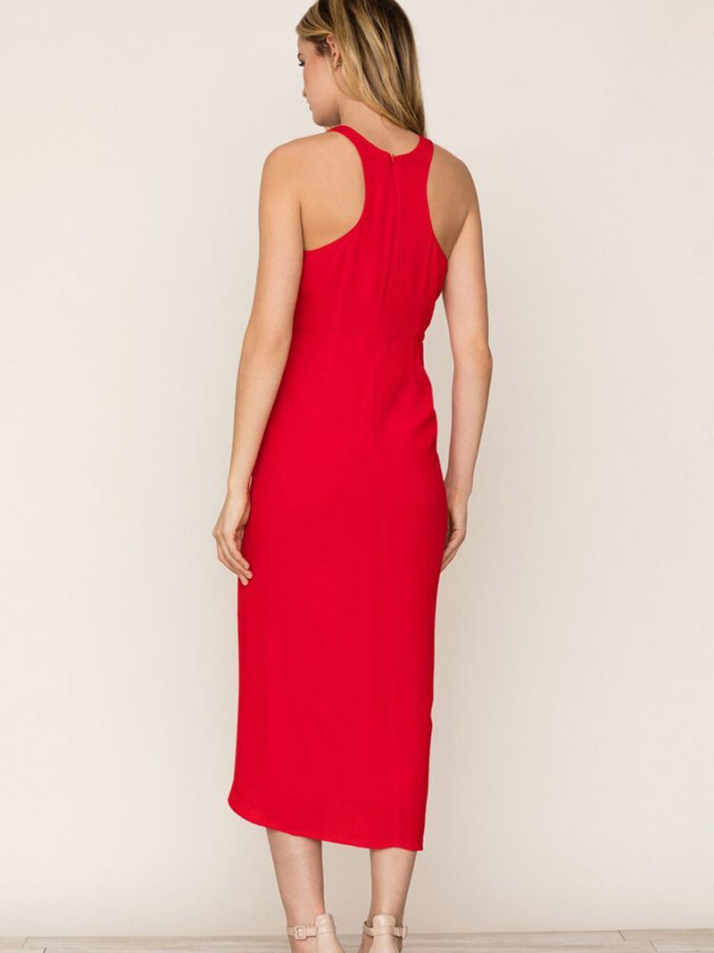 Red So Social Round Neck Sleeveless Irregular Hem Midi Dress