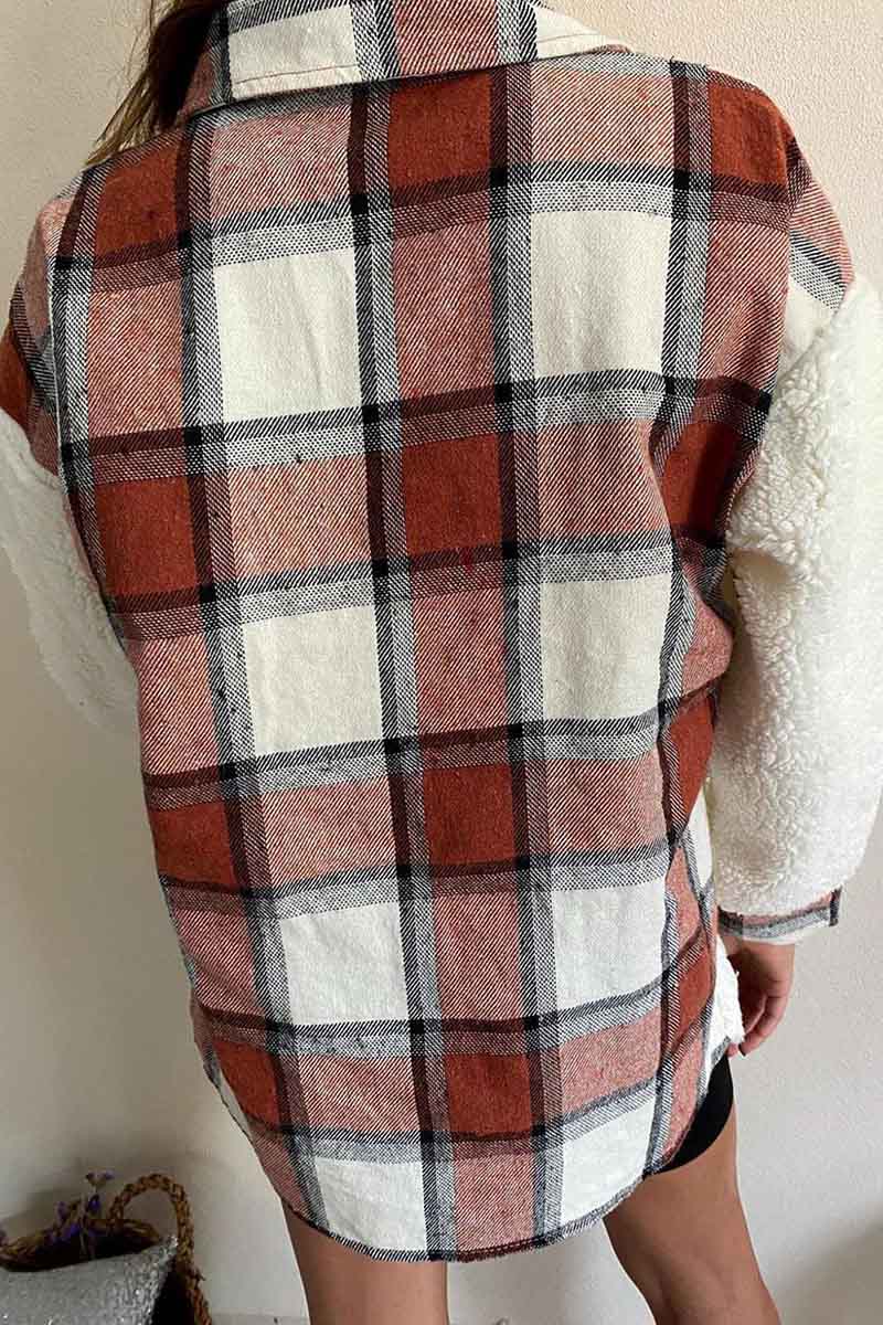 Pocket Check Stitching Plush Jacket